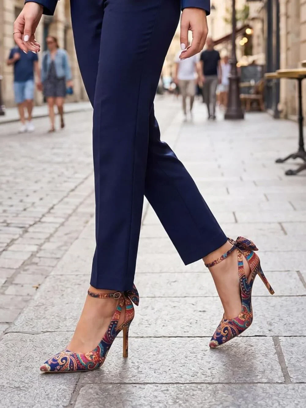 Women's Multicolor Pointed Toe High Heels Ankle Strap Sexy Bowtie Back Sandals